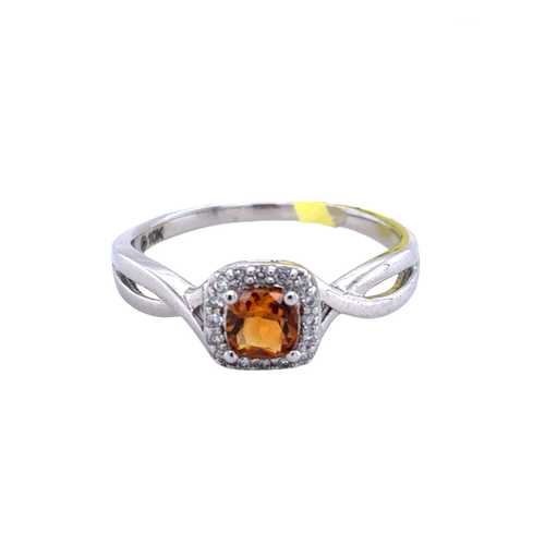 10kt White Gold 4X4MM Citrine +.13TW Diamond Ring