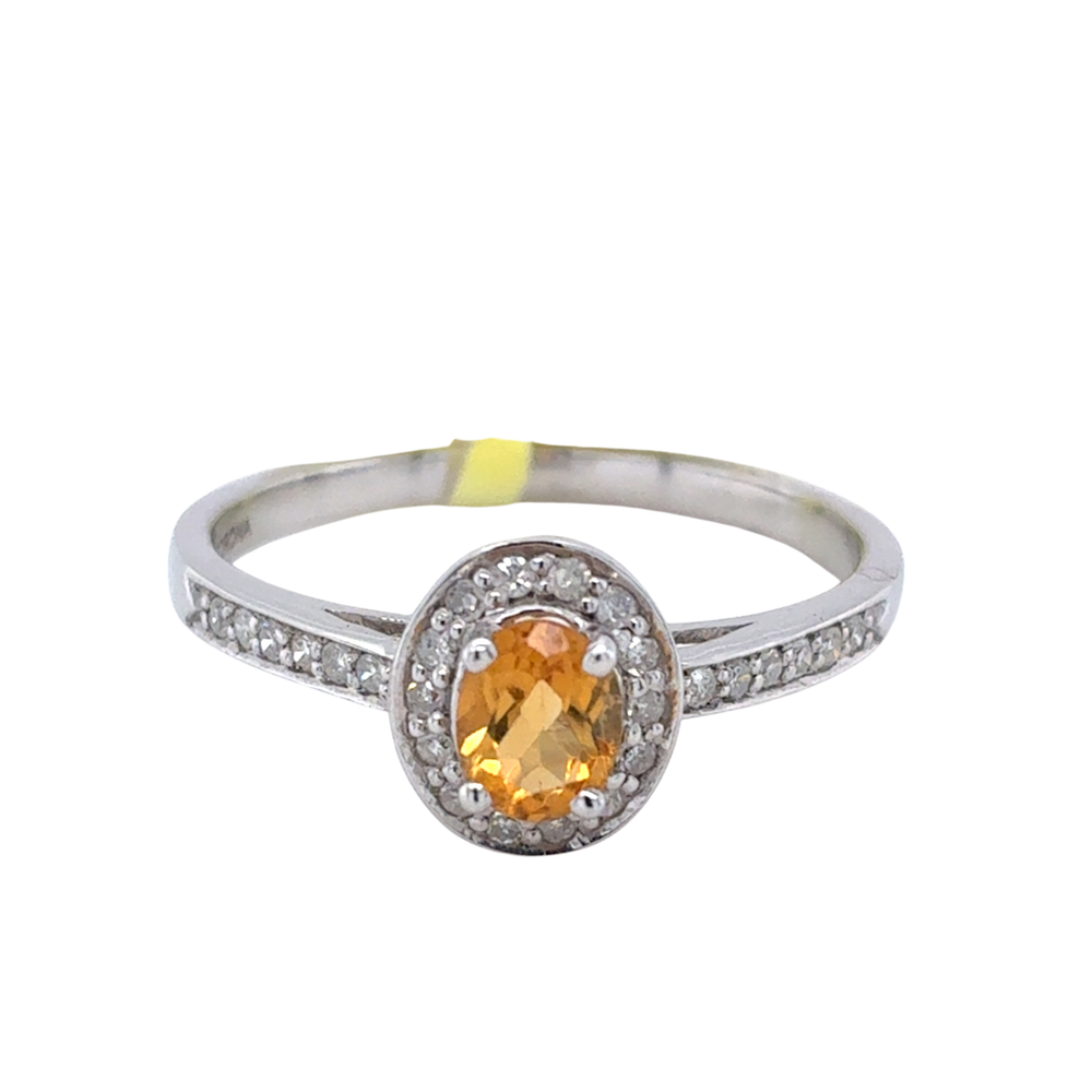 10kt White Gold 5X4MM Citrine +.13TW Diamond Ring