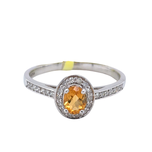 10kt White Gold 5X4MM Citrine +.13TW Diamond Ring
