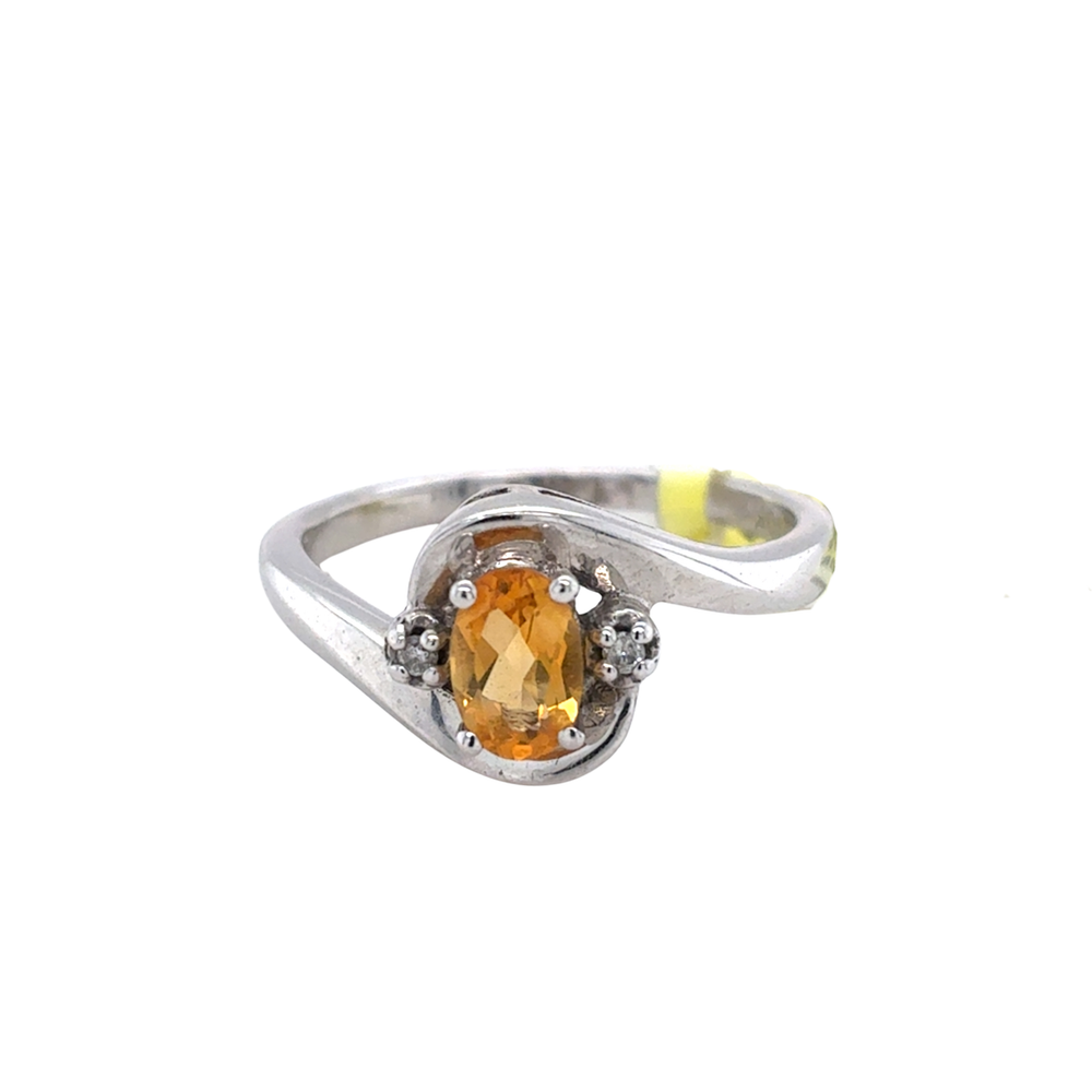10kt White Gold 6X4MM Citrine +.02TW Diamond Ring