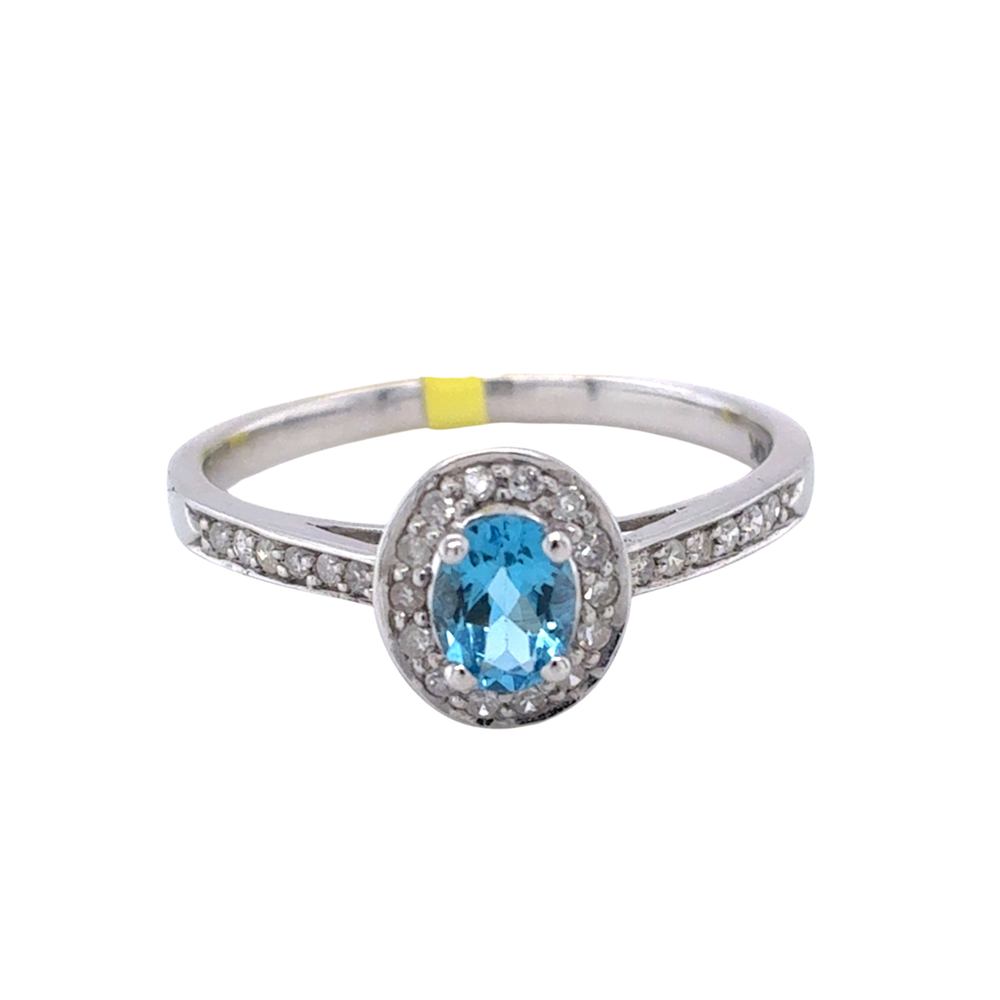 10kt White Gold 5X4MM Blue Topaz +.13TW Diamond Ring