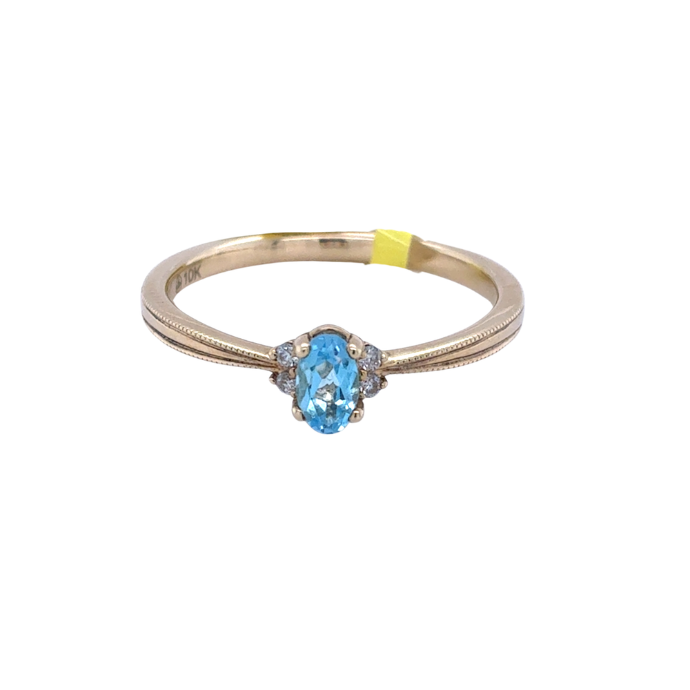 10kt Yellow Gold 5X3MM Blue Topaz +.02TW Diamond Ring
