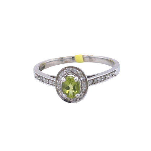 10kt White Gold 5X4MM Peridot +.13TW Diamond Ring