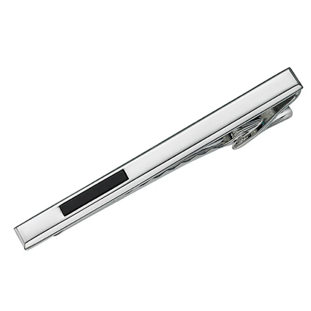 Stainless Steel Tie Bar with Black Onyx
