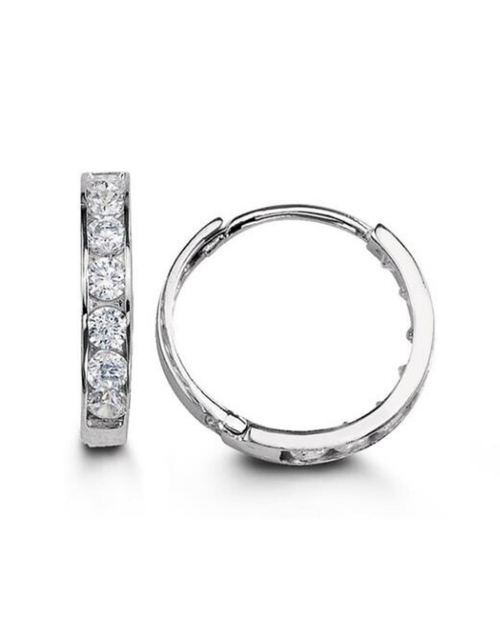 10kt White Gold CZ Hoop Earrings