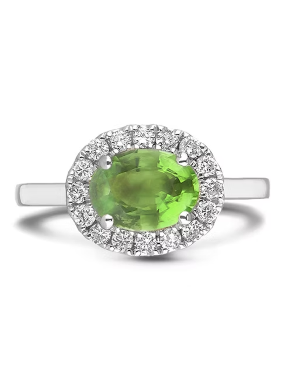 10kt White Gold 0.89 Peridot + 0.16 TW Diamond Ring