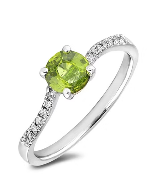 10kt White Gold 0.75 Peridot + 0.06TW Diamond Ring