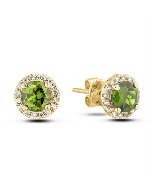 10kt Yellow Gold 1.11 Peridot + 0.16TW Diamond Earrings