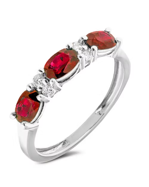 10kt White Gold 0.76 Ruby + 0.06TW Diamond Ring