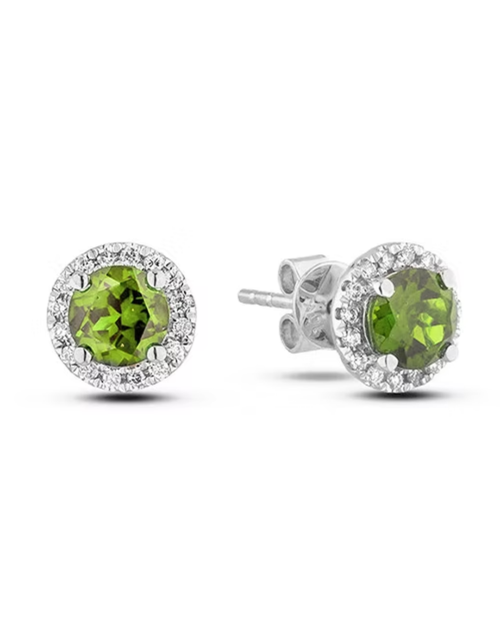 10kt White Gold 1.05 Peridot + 0.16TW Diamond Earrings
