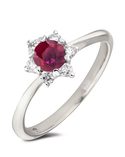 10kt White Gold 0.32 Ruby + 0.14TW Diamond Ring
