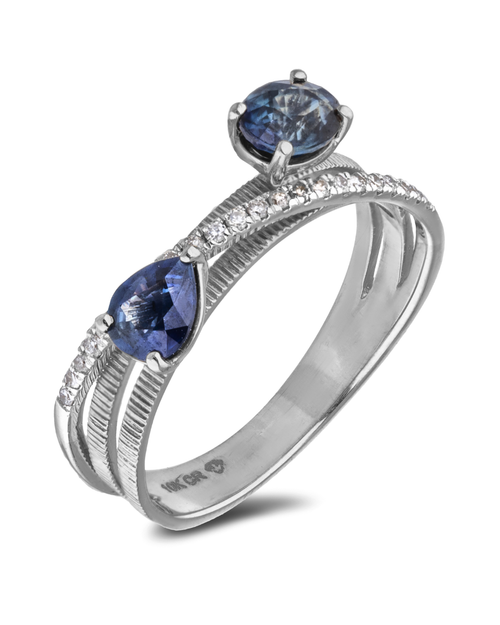 10kt White Gold 0.87 Sapphire + 0.12TW Diamond Ring