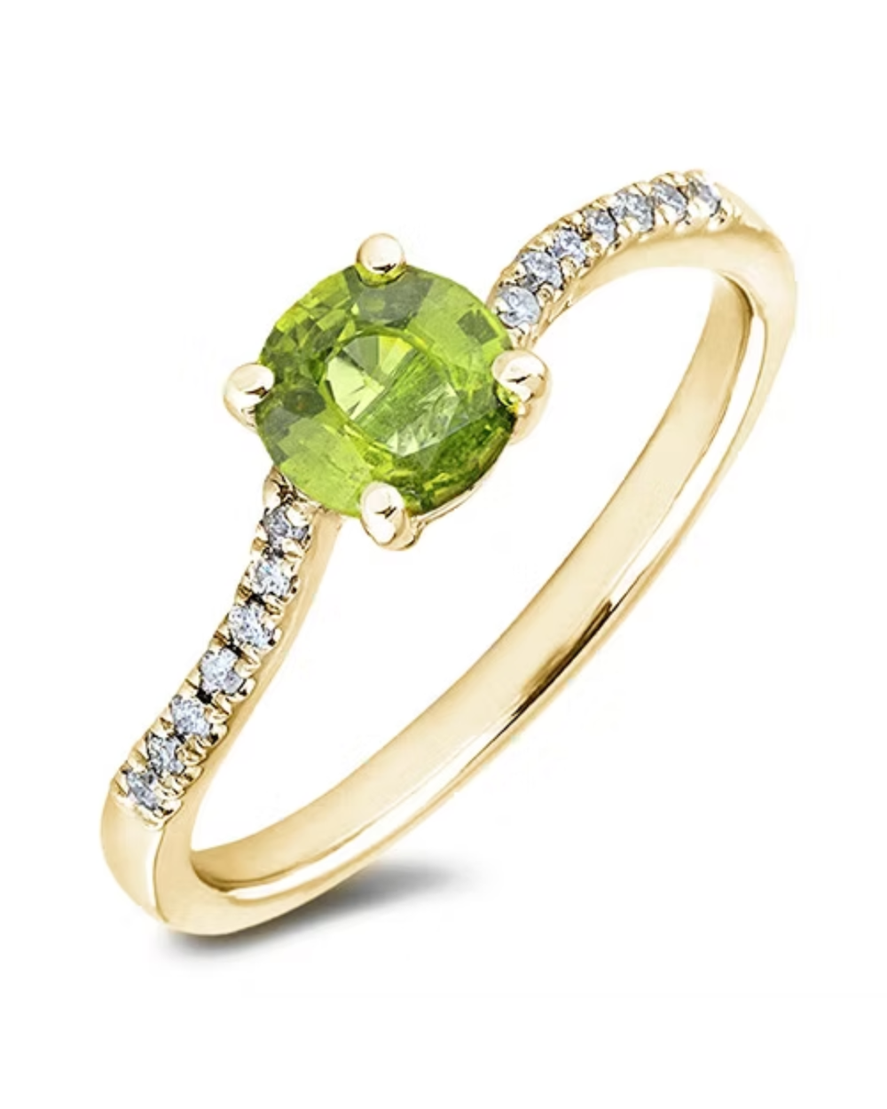 10kt Yellow Gold 0.75 Peridot + 0.06TW Diamond Ring