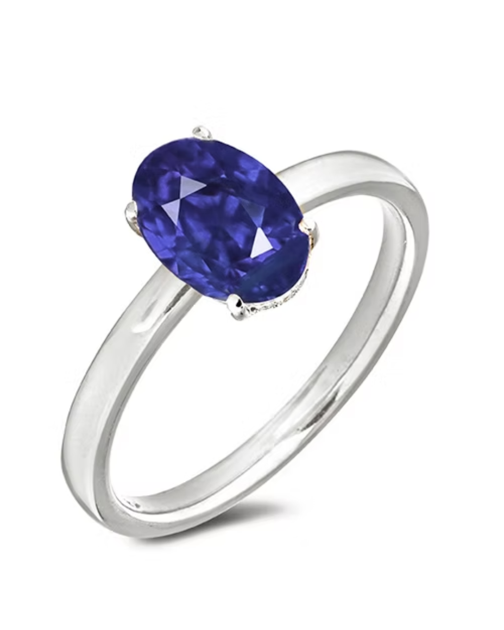 10kt White Gold 0.89 Sapphire + 0.07TW Diamond Ring