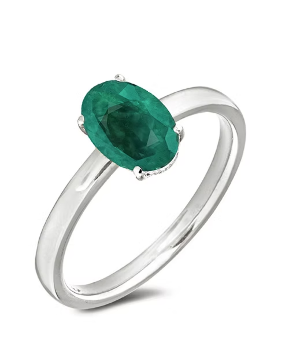 10kt White Gold 0.68 Emerald + 0.05TW Diamond Ring