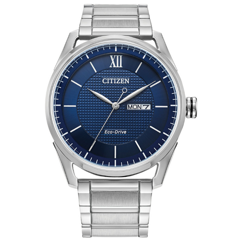 Citizen Classic Silver Tone Blue Dial Eco Drive Watch AW0081-54L