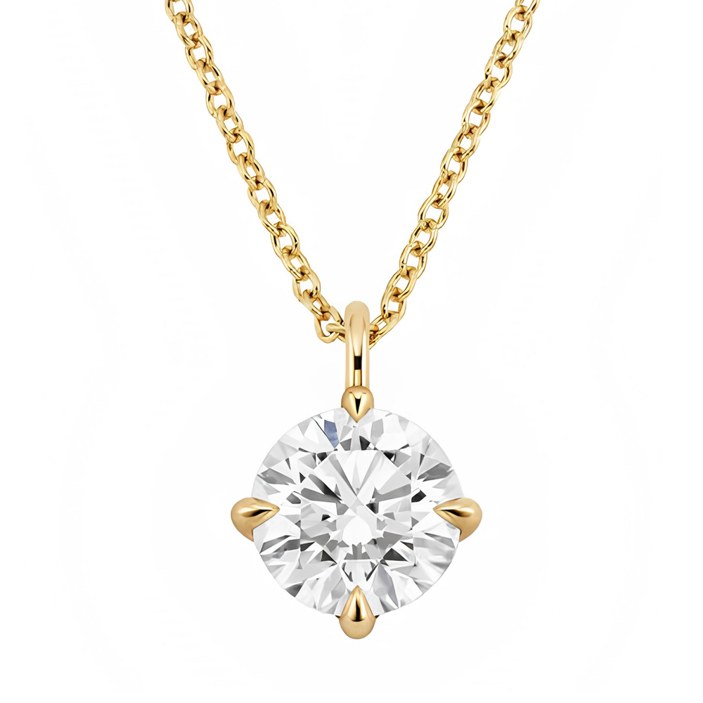 10/14kt Yellow Gold 1.50ct Round Cut Lab Grown Diamond Pendant and Chain