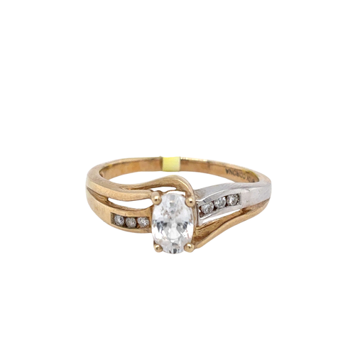 10kt Two Tone 6X4MM White Zircon +.06TW Diamond Ring