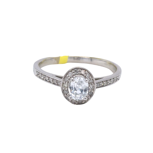 10kt White Gold 5X4MM White Zircon +.13TW Diamond Ring