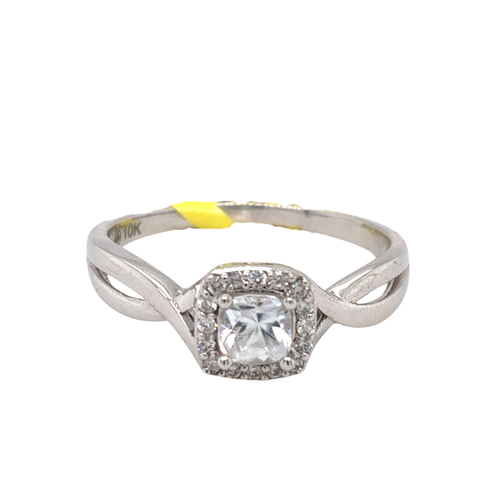 10kt White Gold 4X4MM White Zircon +.13TW Diamond Ring