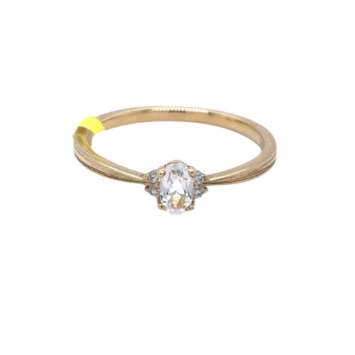 10kt Yellow Gold 5X3MM White Topaz +.02TW Diamond Ring