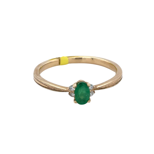 10kt Yellow Gold 5X3MM Emerald +.02TW Diamond Ring