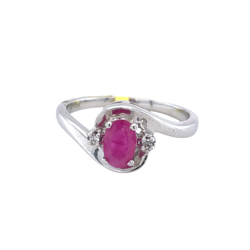 10kt White Gold 6X4MM Ruby +.02TW Diamond Ring