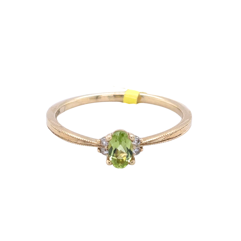 10kt Yellow Gold 5X3mm Peridot +.02tdw Diamond Ring