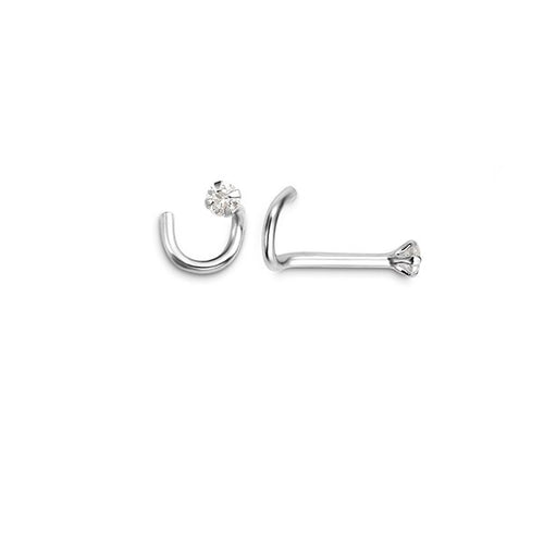 14kt White Gold CZ Nose Stud with Twisted Back