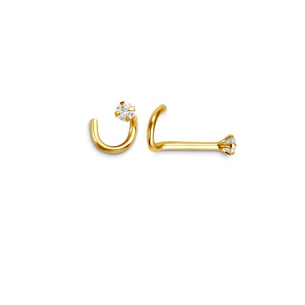 14kt Yellow Gold CZ Nose Stud with Twisted Back
