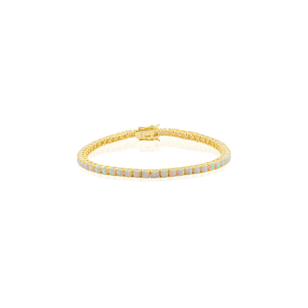 Sterling Silver Gold Plated 3mm Round Lab Gemstone Opal Tennis Bracelet