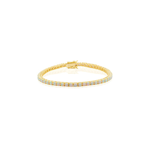 Sterling Silver Gold Plated 3mm Round Lab Gemstone Opal Tennis Bracelet