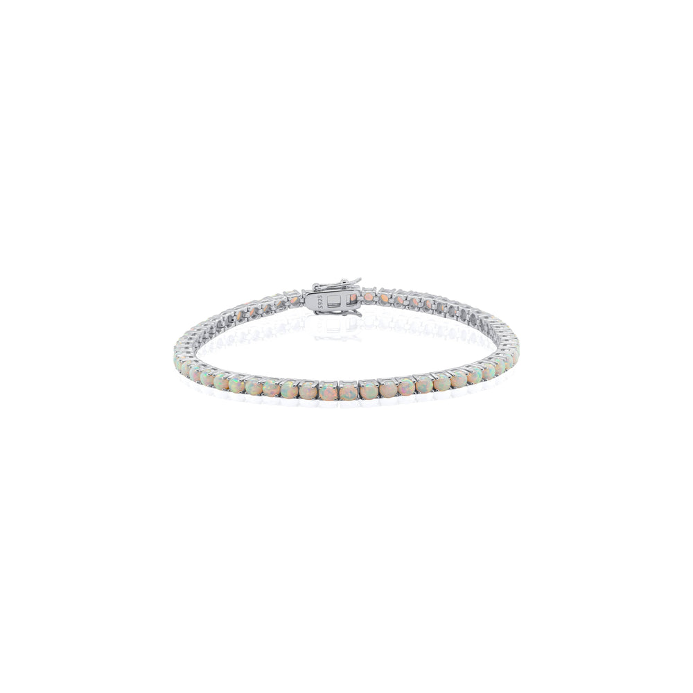 Sterling Silver 3mm Round Lab Gemstone Opal Tennis Bracelet