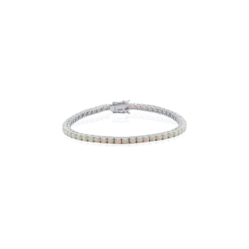 Sterling Silver 3mm Round Lab Gemstone Opal Tennis Bracelet