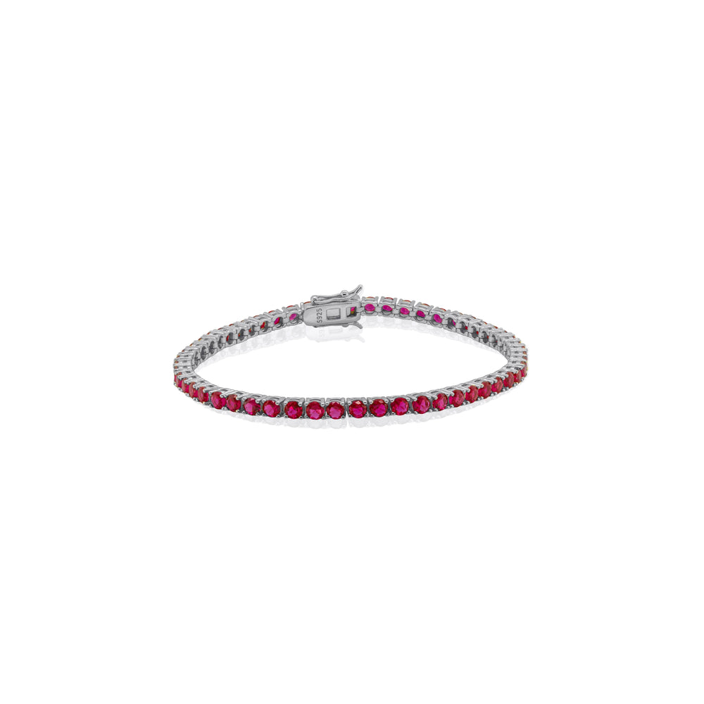 Sterling Silver 3mm Round Lab Gemstone Ruby Tennis Bracelet