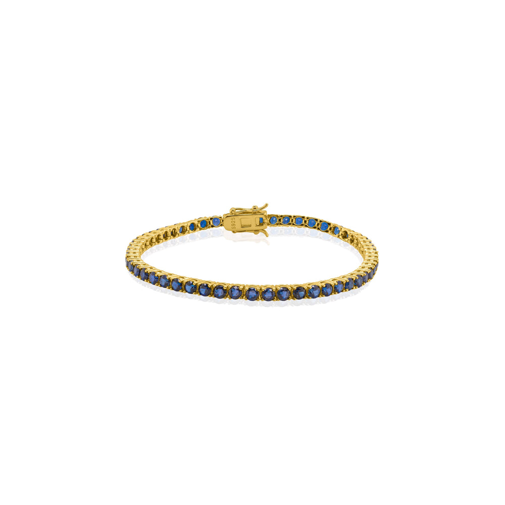 Sterling Silver Gold Plated 3mm Round Lab Gemstone Sapphire Tennis Bracelet