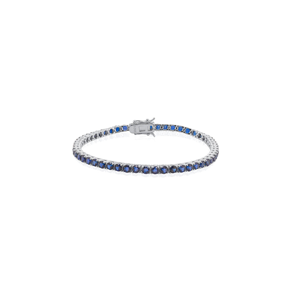 Sterling Silver 3mm Round Lab Gemstone Sapphire Tennis Bracelet