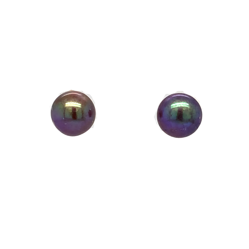 14K Yellow Gold 7-7.5mm Black Pearl earrings