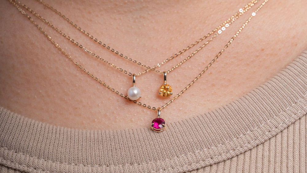 10kt Yellow Gold Lab Grown 4mm 3 Prongs Birthstone Pendants