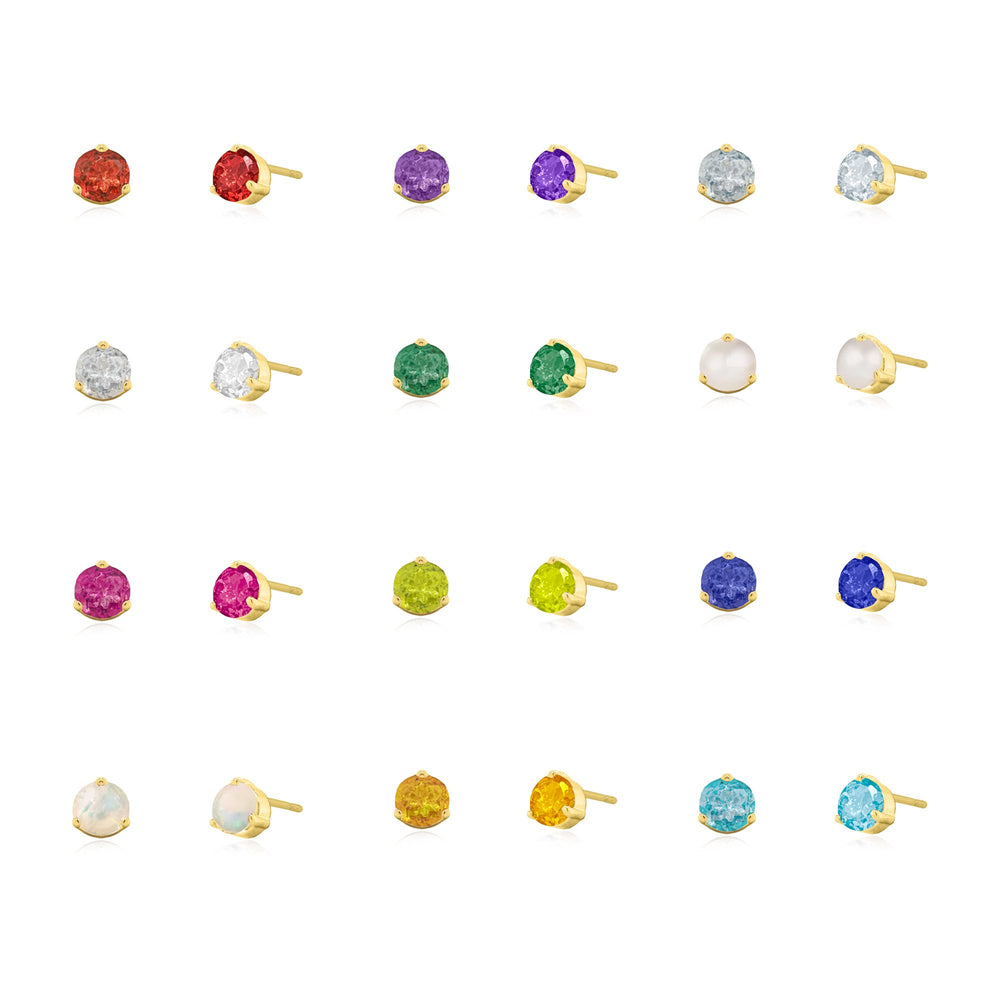 10kt Yellow Gold Genuine 4mm 3 Prongs Birthstone Stud Earrings