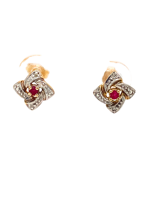 10kt Yellow Gold Ruby + Diamond earrings