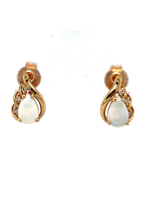 10KT Yellow Gold Opal + Diamond Earrings