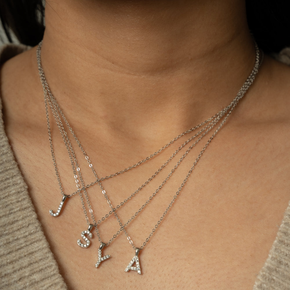 Sterling Silver CZ Pave Alphabet Necklace - Special Price