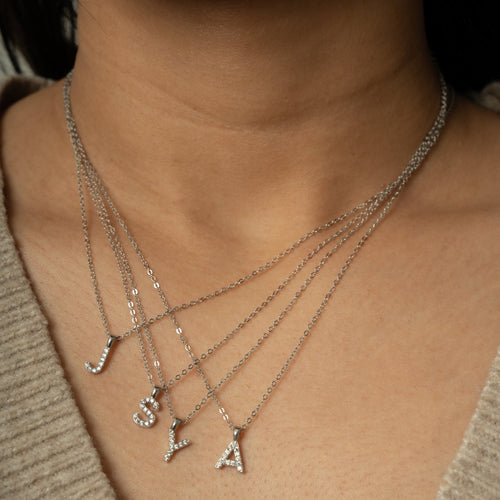 Sterling Silver CZ Pave Alphabet Necklace - Special Price