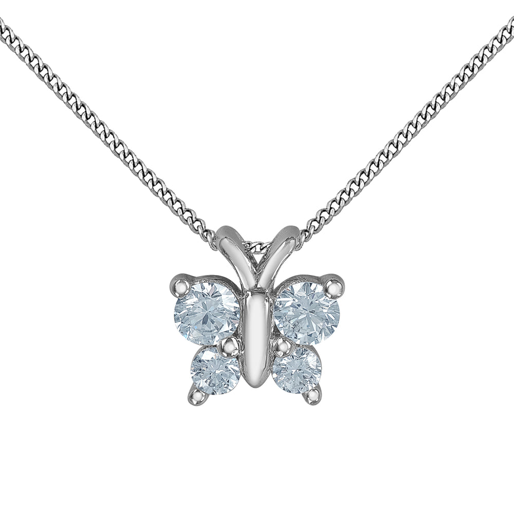 10kt White Gold 0.34ct Round Cut Lab Grown Diamond Butterfly Pendant and Chain