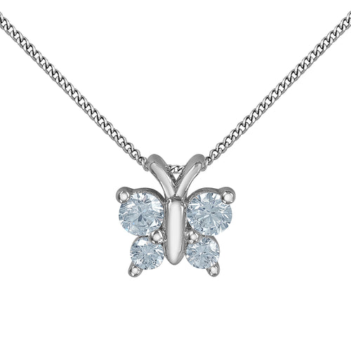 10kt White Gold 0.34ct Round Cut Lab Grown Diamond Butterfly Pendant and Chain