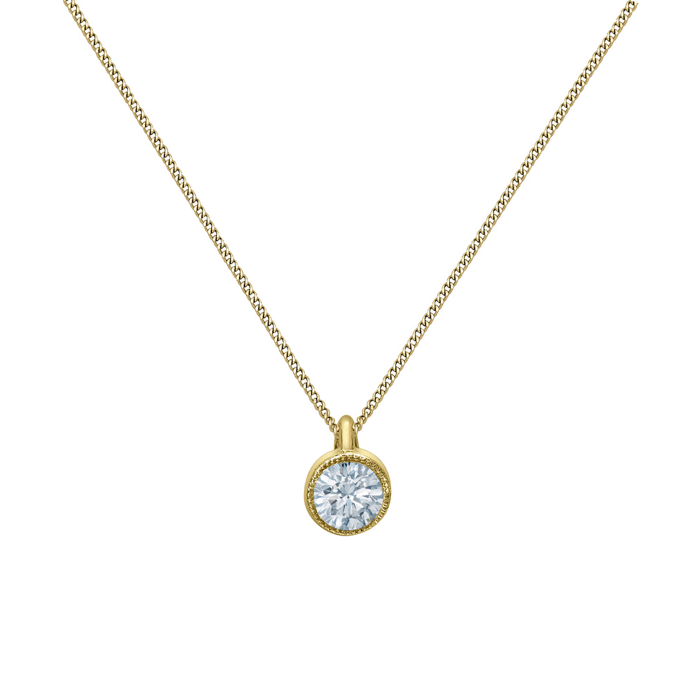 10kt Yellow Gold 0.30ct Round Cut Lab Grown Diamond in Bezel Setting with Milgrain Pendant and Chain