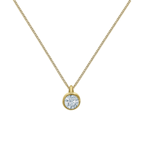 10kt Yellow Gold 0.30ct Round Cut Lab Grown Diamond in Bezel Setting with Milgrain Pendant and Chain