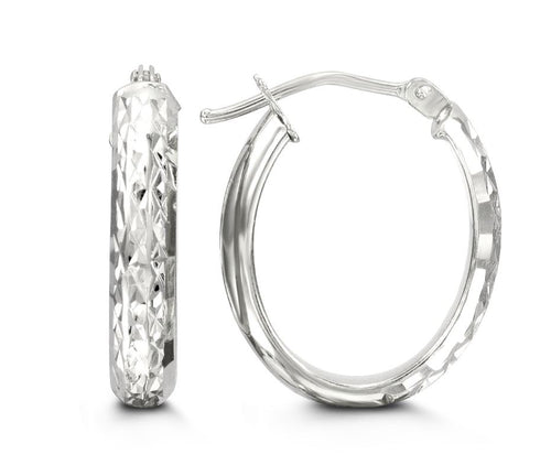 10kt White Gold Diamond Cut Hoop Earrings