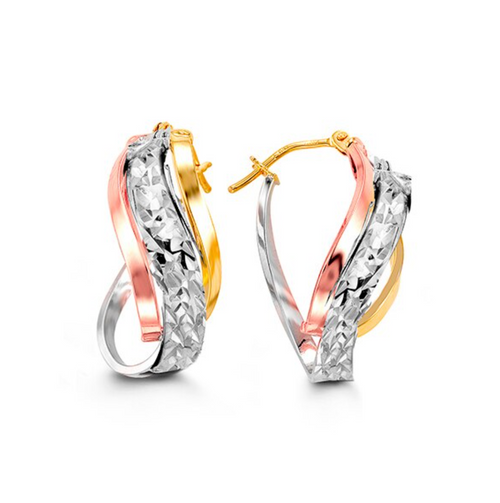 10kt Tri-tone Gold Twist Hoop Earrings